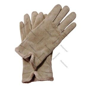 Beige GENUINE soft leather winter gloves w/fleece lining Size XL